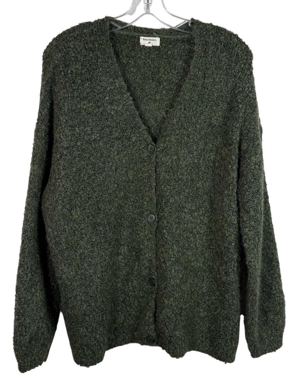 World Market Dark Mossy Green Knobby Knit Button Down Relaxed Fit Cardigan OSFM